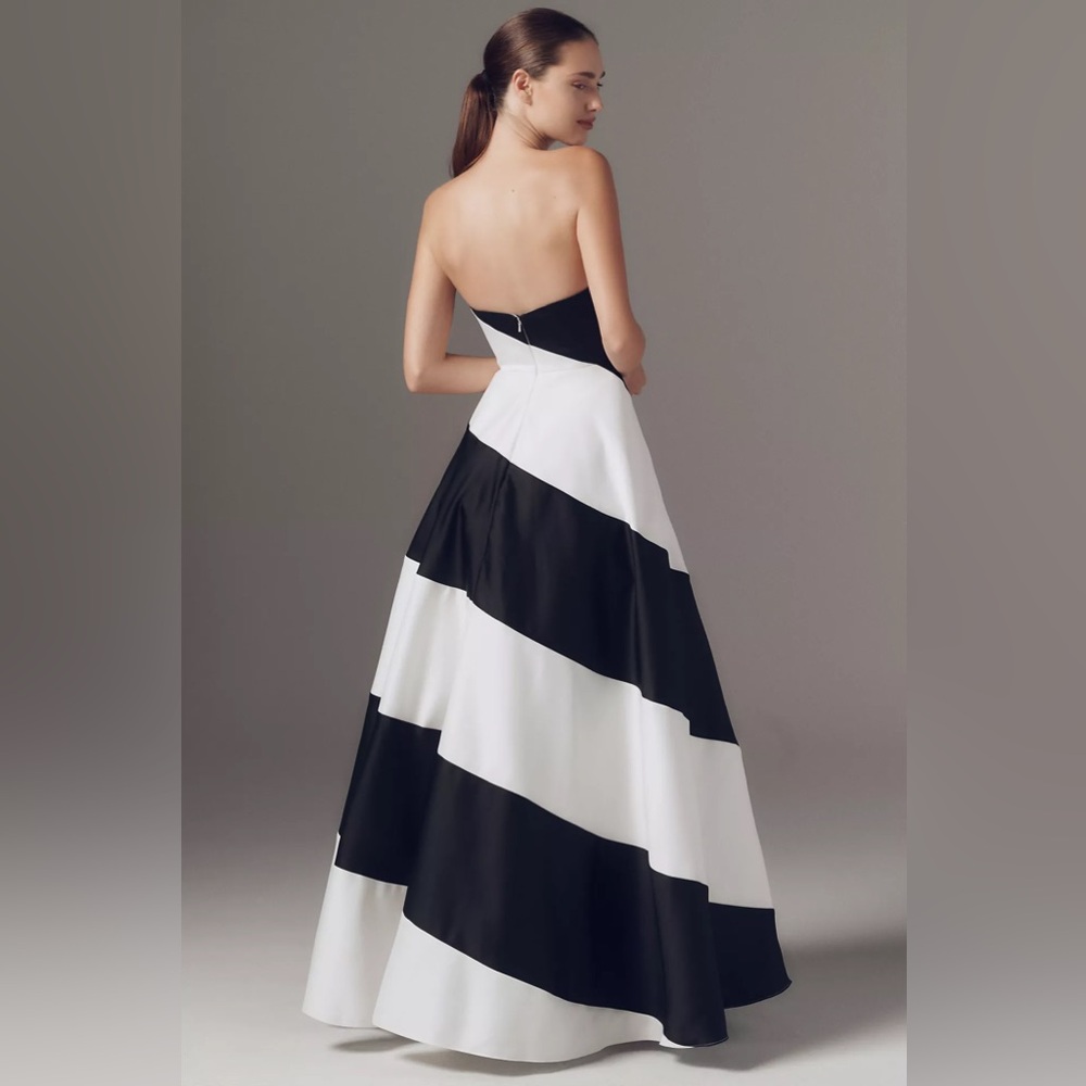 MAC DUGGAL
Black and White Striped Satin Strapless Ball Gown Anthropologie - Picture 2 of 14